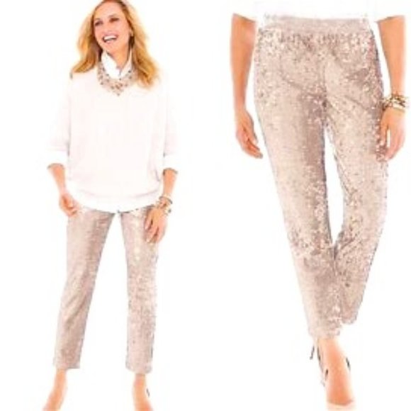 Sequin Champagne Pants Womens joggers pull on super comfy for evening concerts - Picture 1 of 2